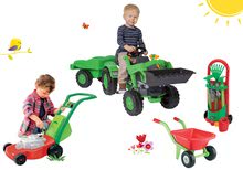 Detské šliapacie vozidlá sety -  NA PREKLAD - Set šliapací traktor Jim Loader s nakladačom a prívesom a fúrik s kosačkou a záhradným náradím_21