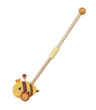Drevené didaktické hračky - Drevené autíčko včielka Push Bee with Stick Eichhorn s vodiacou rúčkou dĺžka 50 cm od 12 mes_0