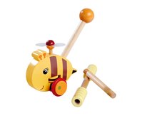 Drevené didaktické hračky - Drevené autíčko včielka Push Bee with Stick Eichhorn s vodiacou rúčkou dĺžka 50 cm od 12 mes_1