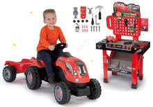 Dječja vozila na pedale setovi - Set traktor na pedale Farmer XL s prikolicom Smoby i radionica Auti 3 sa sklopivim autićem akcija_18
