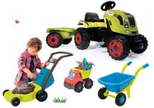 Otroška vozila na pedala kompleti - Komplet traktor na pedala Claas Farmer XL Žaba Smoby s prikolico in samokolnica z vedro setom Grad_6