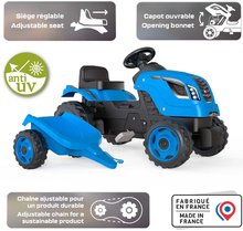 Otroška vozila na pedala - Traktor na pedale in prikolica Farmer XL Blue Tractor+Trailer Smoby moder z nastavljivim sedežem in zvokom 142 cm_2