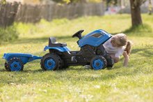 Dječja vozila na pedale - Traktor na pedale i prikolica Farmer XL Blue Tractor+Trailer Smoby plavi s podesivom sjedalicom i zvukom 142 cm_6
