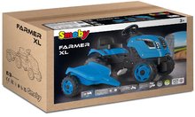 Pedálos gyermekjárművek - Pedálos traktor utánfutóval Farmer XL Blue Tractor+Trailer Smoby kék állítható üléssel és hanggal 142 cm_2