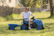 Otroška vozila na pedala - Traktor na pedale in prikolica Farmer XL Blue Tractor+Trailer Smoby moder z nastavljivim sedežem in zvokom 142 cm_7