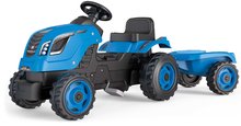 Pedálos gyermekjárművek - Pedálos traktor utánfutóval Farmer XL Blue Tractor+Trailer Smoby kék állítható üléssel és hanggal 142 cm_0