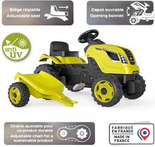 Vehicule cu pedală pentru copii - Tractor cu pedale și remorcă Farmer XL GreenTractor+Trailer Smoby verde cu scaun reglabil și sunete 142 cm_2