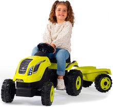 Detské šliapacie vozidlá - Traktor na šľapanie a príves Farmer XL GreenTractor+Trailer Smoby zelený s polohovateľným sedadlom a so zvukom 142 cm_1