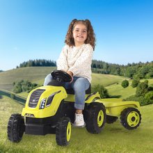 Vehicule cu pedală pentru copii - Tractor cu pedale și remorcă Farmer XL GreenTractor+Trailer Smoby verde cu scaun reglabil și sunete 142 cm_3