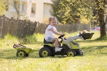 Pedálos gyermekjárművek - Pedálos traktor homlokrakodóval és utánfutóval Farmer Max Green Tractor+Trailer Smoby zöld állítható üléssel és hanggal 169 cm_4