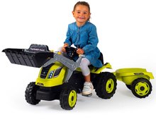 Pedálos gyermekjárművek - Pedálos traktor homlokrakodóval és utánfutóval Farmer Max Green Tractor+Trailer Smoby zöld állítható üléssel és hanggal 169 cm_2