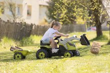 Pedálos gyermekjárművek - Pedálos traktor homlokrakodóval és utánfutóval Farmer Max Green Tractor+Trailer Smoby zöld állítható üléssel és hanggal 169 cm_5