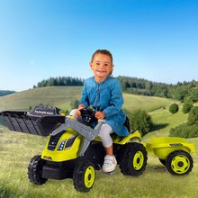 Pedálos gyermekjárművek - Pedálos traktor homlokrakodóval és utánfutóval Farmer Max Green Tractor+Trailer Smoby zöld állítható üléssel és hanggal 169 cm_0