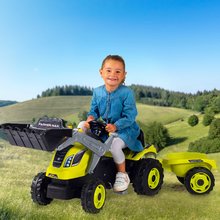 Detské šliapacie vozidlá - Traktor na šľapanie s nakladačom a príves Farmer Max Green Tractor+Trailer Smoby zelený s polohovateľným sedadlom a so zvukom 169 cm_0