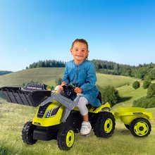 Dječja vozila na pedale - Traktor na pedale s utovarivačem i prikolicom Farmer Max Green Tractor+Trailer Smoby zeleni s podesivom sjedalicom i zvukom 169 cm_0