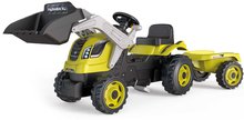 Pedálos gyermekjárművek - Pedálos traktor homlokrakodóval és utánfutóval Farmer Max Green Tractor+Trailer Smoby zöld állítható üléssel és hanggal 169 cm_1