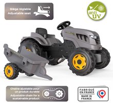 Dječja vozila na pedale - Traktor na pedale i prikolica Stronger XXL Tractor+Trailer Smoby s podesivom sjedalicom i zvukom na volanu 161 cm_3