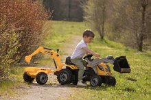 Dětská šlapací vozidla - Traktor na šlapání s nakladačem a bagrem Builder Max Tractor+Trailer Smoby s polohovatelným sedadlem a se zvukem 182 cm_1