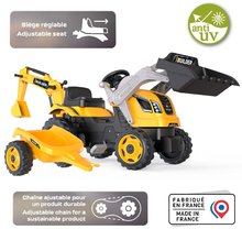 Otroška vozila na pedala - Traktor na pedale bager z nakladalko Builder Max Tractor+Trailer Smoby z nastavljivim sedežem in zvokom 182 cm_2