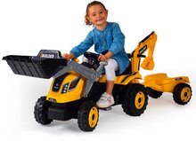 Detské šliapacie vozidlá - Traktor na šľapanie s nakladačom a bagrom Builder Max Tractor+Trailer Smoby s polohovateľným sedadlom a so zvukom 182 cm_1