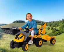 Pedálos gyermekjárművek - Pedálos traktor homlokrakodóval és markolóval Builder Max Tractor+Trailer Smoby állítható üléssel és hanggal 182 cm_0