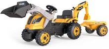 Detské šliapacie vozidlá - Traktor na šľapanie s nakladačom a bagrom Builder Max Tractor+Trailer Smoby s polohovateľným sedadlom a so zvukom 182 cm_0