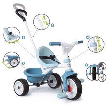 Tricikli za djecu od 15 mjeseci - Trojkolka s voľnobehom Be Move Tricycle Blue Smoby s vodiacou tyčou a EVA kolesami modrá od 15 mes SM740331_0