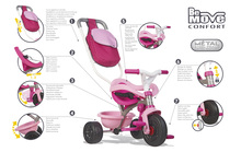 Triciclete de la 10 luni - Tricicletă Be Move Confort Rose Smoby roz-gri de la 10 luni_0
