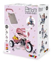 Tříkolky od 10 měsíců - Tříkolka s opěrkou Be Move Comfort Tricycle Pink Smoby s EVA koly a vodicí tyč s taškou růžová od 10 měsíců_13