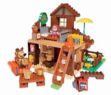 Jucării de construit BIG-Bloxx ca și lego - Joc de construit PlayBIG Bloxx Maşa şi ursul BIG în căsuţa de munte din 162 de piese cu 2 figurine_0