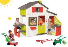 Spielhäuser mit Werkzeug - Set Häuschen Smobys Freunde mit Küche und Klingel Schubkarren- Set mit Mäher und Sandkasten Tisch_21