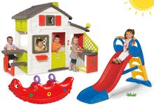 Cabanes avec toboggan - Maison de jeu des Amis Smoby Avec une cuisine et un toboggan KS moyen et un dinosaure balançoire_22