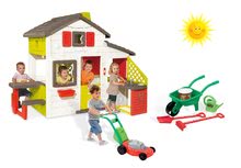 Spielhäuser mit Werkzeug - Set Häuschen Smobys Freunde mit Küche und Klingel Schubkarren- Set mit Mäher und Sandkasten Tisch_26