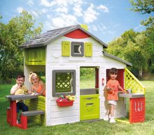 Domečky pro děti - Domeček Přátel s kuchyňkou prostorný Neo Friends House Smoby rozšiřitelný 2 dveře 6 oken a piknik stolek 172 cm výška s UV filtrem_0