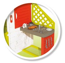 Domečky pro děti - Domeček Přátel s kuchyňkou prostorný Neo Friends House Smoby rozšiřitelný 2 dveře 6 oken a piknik stolek 172 cm výška s UV filtrem_2
