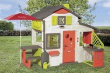 Domečky pro děti - Domeček Přátel s kuchyňkou prostorný Neo Friends House Smoby rozšiřitelný 2 dveře 6 oken a piknik stolek 172 cm výška s UV filtrem_16
