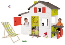 Spielhäuser mit Möbeln - Set Spielhaus der Freunde von Smoby mit Spielküche und  Liegestuhl aus Holz verstellbar mit Textilbezug_3