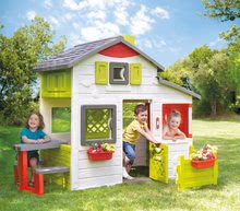 Domečky pro děti - Domeček Přátel prostorný Neo Friends House Smoby se zahrádkou rozšiřitelný 2 dveře 6 oken a piknik stolek 172 cm výška s UV filtrem_0
