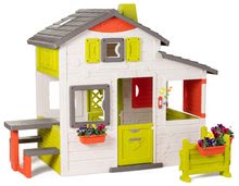 Domečky pro děti - Domeček Přátel prostorný Neo Friends House Smoby se zahrádkou rozšiřitelný 2 dveře 6 oken a piknik stolek 172 cm výška s UV filtrem_5