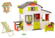 Spielhäuser mit Möbeln - Set Spielhaus der Freunde von Smoby mit Vorgarten und Liegestuhl aus Holz mit Vogelhäuschen_11