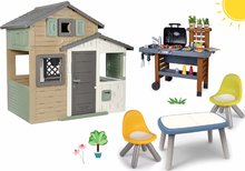 Hišice s pohištvom - Komplet hišica Prijateljev ekološka v naravnih barvah s piknik setom Friends Evo Playhouse Green Smoby z možnostjo nadgradnje in vrtni žar_0