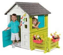 Domečky pro děti - Domeček Pretty Blue Smoby 3 okna s 2 žaluziemi s posuvnou okenicí a zahrádkou se zvonkem_0