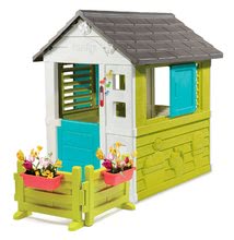 Kleine Spielhäuser für Kinder - Häuschen Pretty Blue Smoby 3 Fenster mit 2 Jalousien mit Schiebeläden und ein Garten mit Klingel_3
