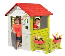 Kleine Spielhäuser für Kinder - Häuschen Nature Smoby 3 Fenster mit 2 Jalousien und einem Schiebeladen und ein Garten mit Klingel_3