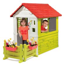 Kleine Spielhäuser für Kinder - Häuschen Nature Smoby 3 Fenster mit 2 Jalousien und einem Schiebeladen und ein Garten mit Klingel_1