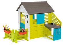 Kleine Spielhäuser für Kinder - Häuschen mit Küche Pretty Blue Smoby blau 3 Fenster und 2 Jalousien mit Rollladen mit Klingel und Garten ab 24 Monaten_0