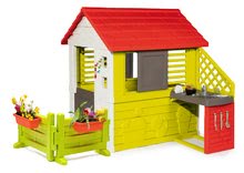 Cabanes avec toboggan pour enfants - Maisonnette avec cuisine Nature Smoby 3 fenêtres, 2 stores avec une persienne avec une sonnette et un jardin depuis 24 mois_0