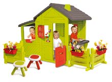 Kerti játszóházak gyerekeknek - Házikó Kertész Neo Floralie Smoby csengővel kéménnyel két előkerttel és két asztalkával_5