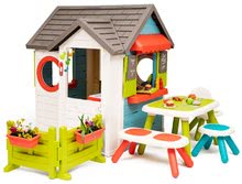 Kleine Spielhäuser für Kinder - Häuschen mit Gartenrestaurant Chef House DeLuxe Smoby mit Gartensitzplatz und mit Hecke_58