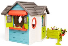 Kleine Spielhäuser für Kinder - Häuschen mit Gartenrestaurant Chef House DeLuxe Smoby mit Gartensitzplatz und mit Hecke_1